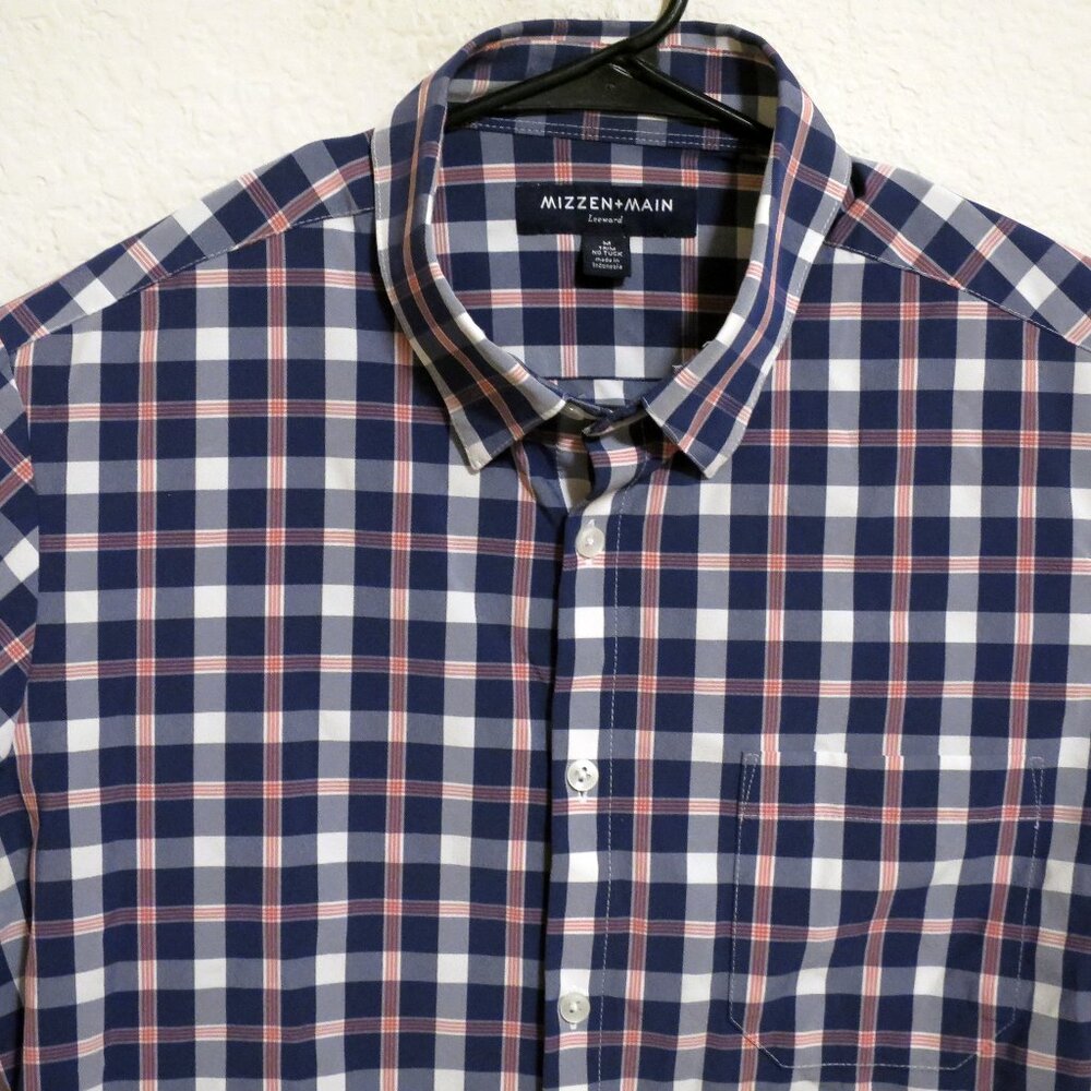 Mizzen Main Shirt Mens Medium Long Sleeve Front Button Blue Red Striped